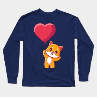 Cute dog shiba inu holding love balloon Long Sleeve T-Shirt